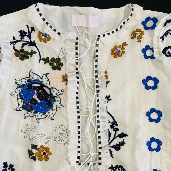 Elliette New Silk Penny Floral Embroidered Beaded Blouse French Designer - Picture 6 of 14